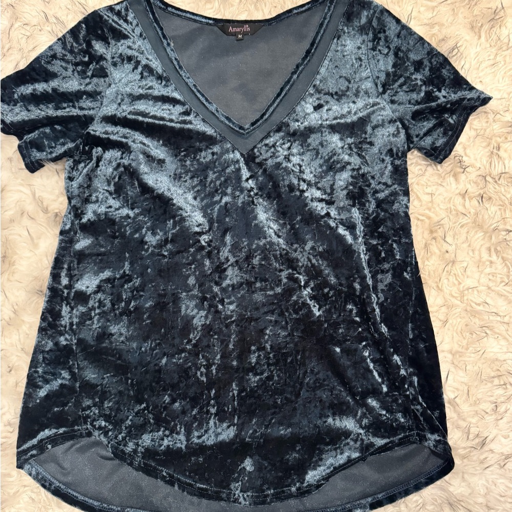 Amaryllis Blue/Green Velvet Cuffed Sleeve Short Tee